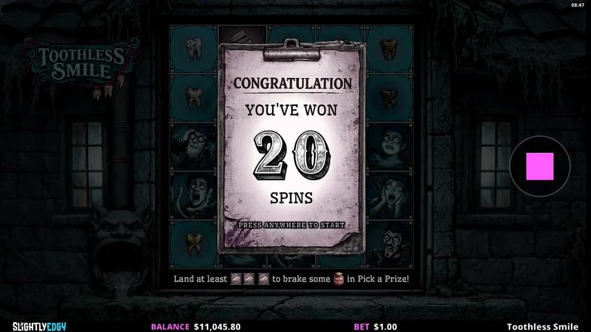 Toothless Smile slot game interface na may horror dental theme
